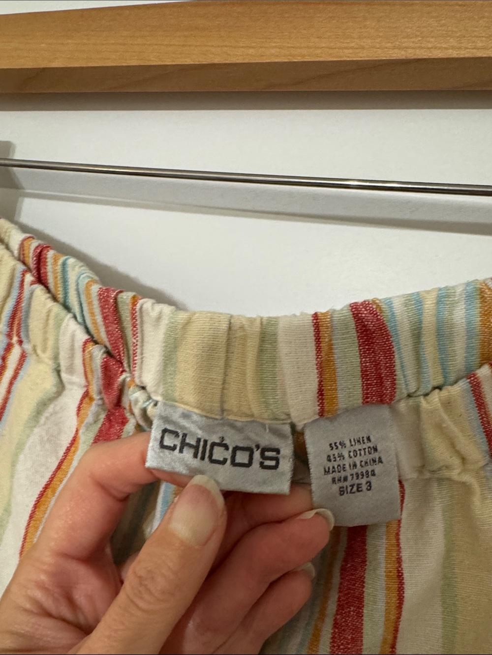 Chico’s Linen Blend Striped Cropped Pull On Pants Sz 3 XL - Picture 2 of 7